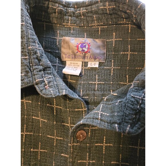 The Territory Ahead Men's Button Up Thick Shirt Large Tall Green/White Heavyweig - Picture 6 of 7